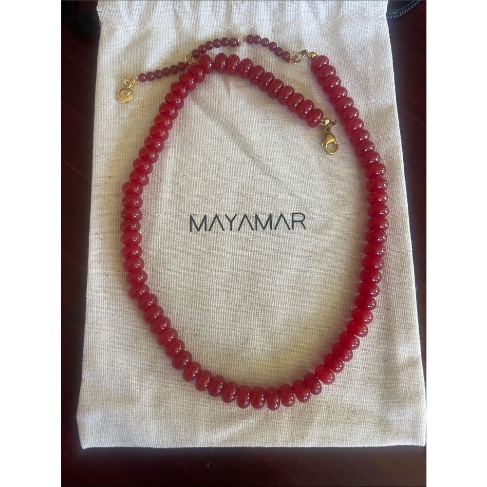 Genuine Garnet Beaded Necklace with 24k Gold Accents - Picture 4 of 5